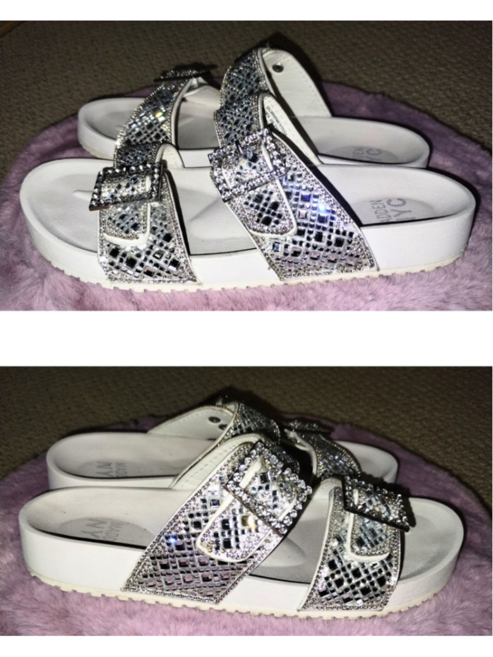 Madden NYC White & Silver Sparkle Double Buckle Sandals (Sz 7) - Picture 3 of 5